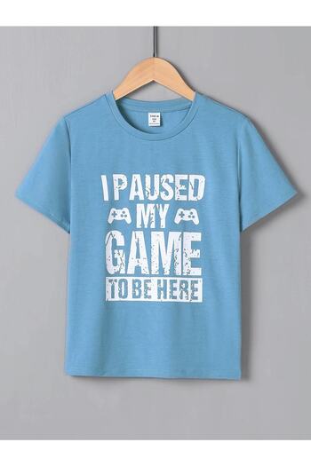 FANBOX SHOP Boy - Baby Blue, My Game Printed, Oversize Crew Neck T-Shirt