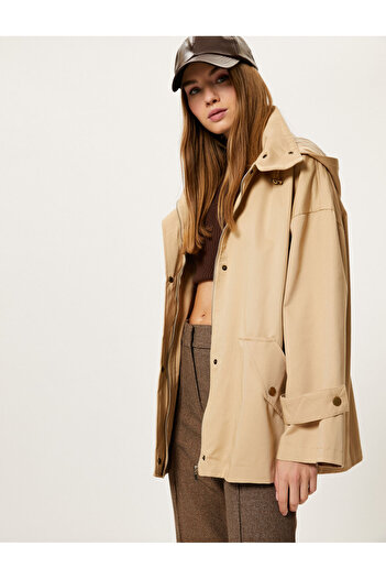 Koton Water Repellent Oversize Parka with Hood, Zipper, Wind Flap, Pocket