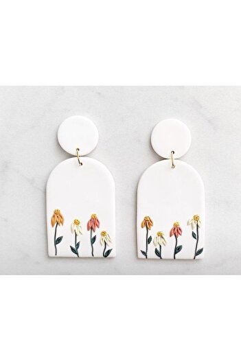 TREND Minimal Daisies Light Handmade White Polymer Earrings