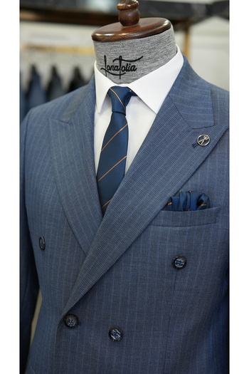 LONATOLİA Costum cu dungi pentru bărbați, în stil italian, pantaloni slim fit