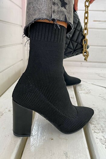 Allyup Stretch Knitwear Γυναικείες Μπότες - Χοντρό ψηλοτάκουνο, ριγέ, παπούτσια με μυτερή μύτη 167