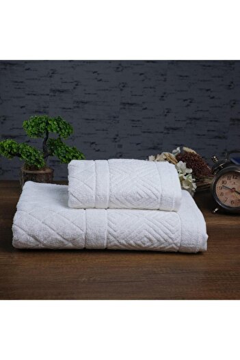 Lotusline | 50x90 + 100x150 Cm| Pyramid| 100% Cotton| 6 colors| 2 pcs| Bath Towel Set