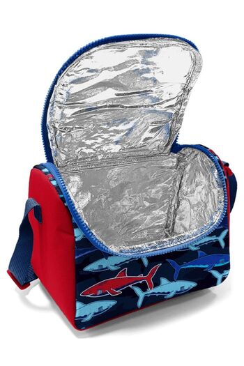 Coral High Boy's School Lunchbox - Thermal Insulated Navy Blue Red Shark Printed