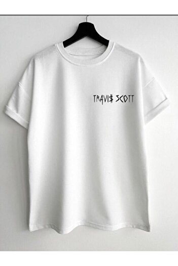 FANBOX SHOP Unisex White Front Travis Scott Printed Oversize Crew Neck Tshirt