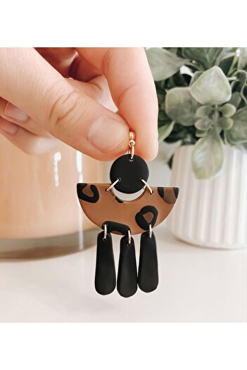 TREND Leopard Pattern Black Dangle Polymer Bijouterie Earrings