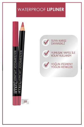 Lollis Waterproof Lipliner 205 Pink Carm / Suya Dayanıklı Dudak Kalemi 205 Pink Carm