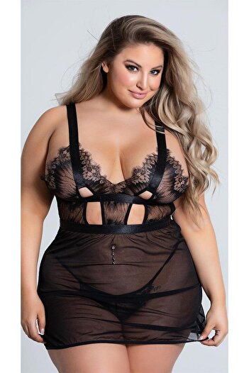 For Dreams Plus Size TraNspareNt BlaCk NightgowN - FaNtasy C8t3N02