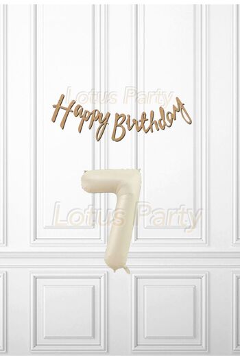 LOTUS PARTY مجموعة كرافت هابي لعمر 7 سنوات - لافتة عيد ميلاد سعيد من كرافت - بالون أرقام بلون كريمي