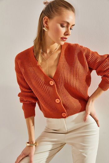 Bianco Lucci Women's Three-Button Corded Knitwear Cardigan