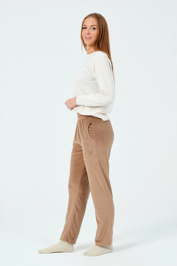 ZICCHO Plain Velvet Women's Pajama Bottoms with Elastic Waist