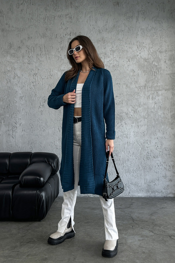 Nosia Shawl Collar Model Belted Long Knitwear Cardigan
