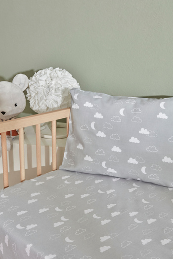Karaca Home Gray Cloudy Baby Pillow and Sheet Set