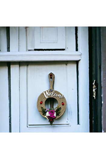 Mixperi Welcome Written Door Ornament Fuchsia Cream Floral Ladybug 21 Cm Door Ornament