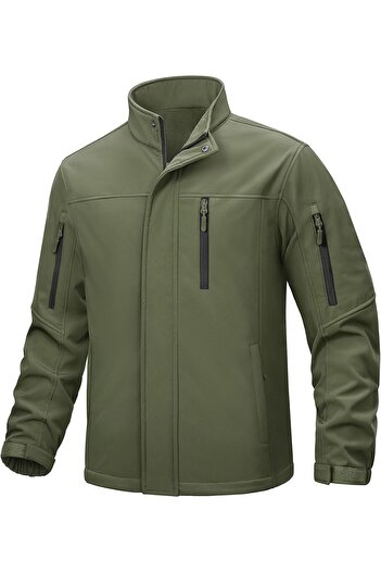 GHASSY CO. Ghassy Co. Men's Stand Collar Water and Windproof Softshell Jacket with Fleece Inside