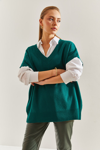 Bianco Lucci Women's V-Neck Short Sleeve Knitwear Sweater