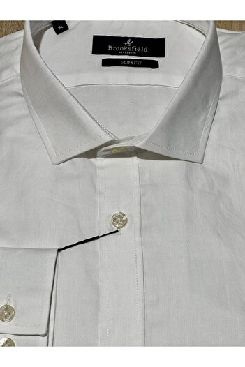 Brooksfield Довгорукавна сорочка Slim Fit, 100% бавовна, біла, чоловіча, повсякденна