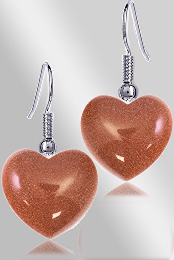 Tesbih Atölyesi Certified Heart Model Brown Star Stone Natural Stone Earrings