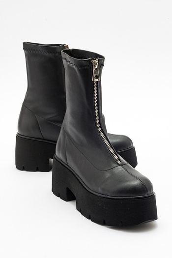 LuviShoes Γυναικείες μπότες OVİL Μαύρες Stretch Χοντρή Σόλα με φερμουάρ