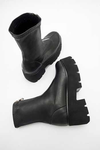 LuviShoes Γυναικείες μπότες OVİL Μαύρες Stretch Χοντρή Σόλα με φερμουάρ