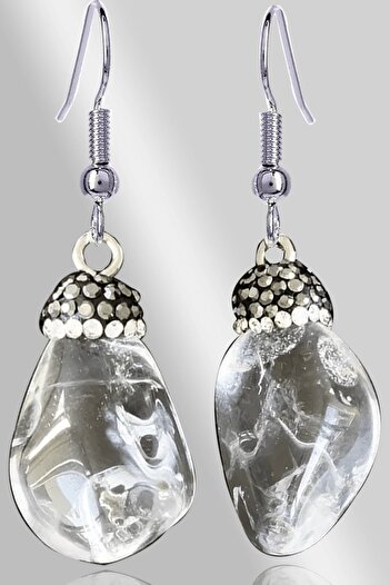 Tesbih Atölyesi Certified Zircon Stone Model Crystal Quartz Stone Natural Stone Earrings