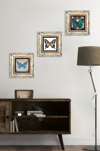 Pinecone Flower with Butterfly Stone Wall Painting Framed Wall Decor 3 Piece Painting Set Wall Art