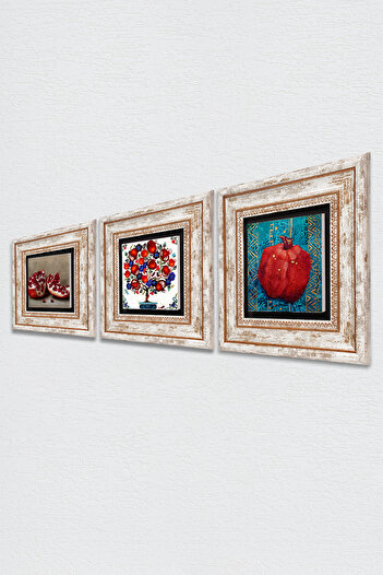 Pinecone Pomegranate Tree, Pomegranate Stone Wall Painting Framed Wall Decor 3 Piece Painting Set Wall Art Tk3-10