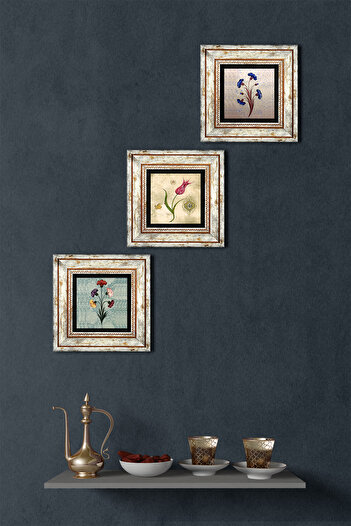 Pinecone Artă marmorată, pictură murală din piatră de lalele Decor de perete înrămat Set de pictură din 3 piese Artă de perete Tk3-65