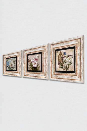 Pinecone Pictură pe perete cu flori de fluture, cu cadru, decor de perete, set de pictură din 3 piese, artă de perete