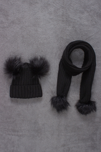 ADA BEBEK ÇOCUK Double Pompom Scarf Beret Set