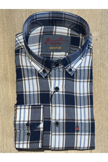 Brothers Довгорукавна сорочка Comfort Fit (широкий крій) у клітинку, 100% бавовна, темно-синя, чоловіча повсякденна сорочка