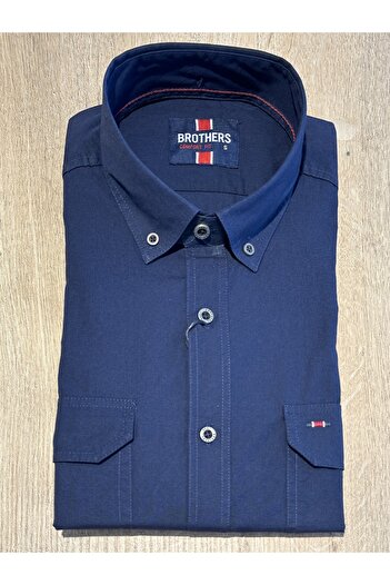 Brothers Довгорукавна сорочка Comfort Fit (широкий крій) 100% бавовна, з двома кишенями, темно-синя, чоловіча повсякденна сорочка