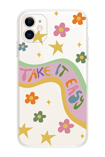 Rupti iPhone 11 Compatible Take It Easy Designed Transparent Silicone Phone Case