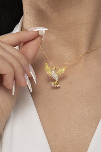 ESSARE 925 Ayar Gümüş Gold Anka Kuşu Kadın Kolye