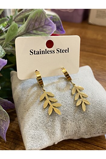 stainless steell Yaprak Model Çelik Küpe