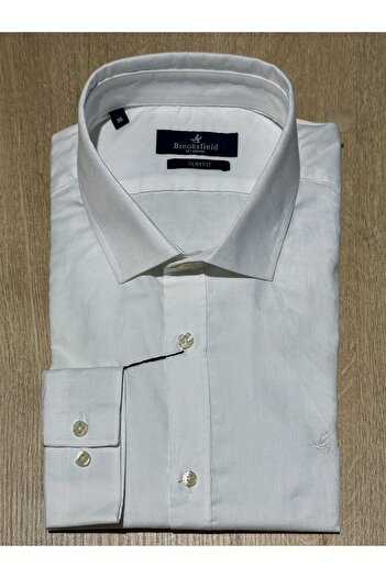 Brooksfield Довгорукавна сорочка Slim Fit, 100% бавовна, біла, чоловіча, повсякденна