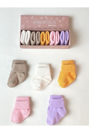 KARAMİLA 5'li Set Bebek BAMBU Çorap - Yenidoğan Çorap - Bebek Çorap Baby Socks