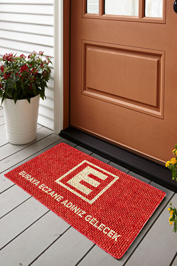 Vagonik Personalized and Firm Designed Jute Detailed PVC Based Thick Door Mat with Pharmacy Logo 45x75