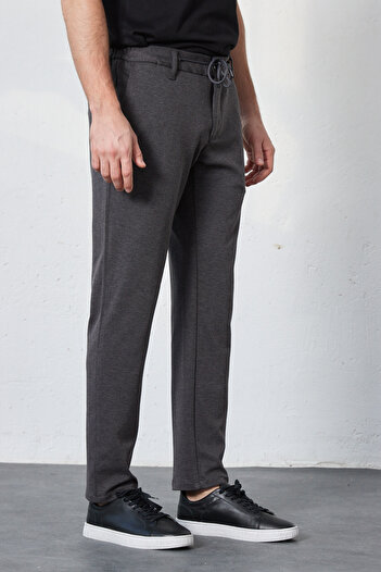 RAVANELLI Men's Gray Elastic Waist Lace-up Knitted Lycra Flexible Modern Slim Fit Jogger Pants