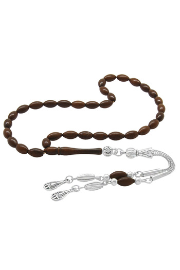 Tesbihane Silver Color Non-Tarnish Metal Tasseled Barley Cut Kuka Rosary
