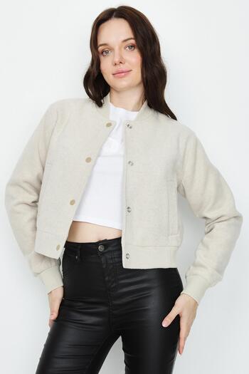 Select Moda Women's Lined Snap Closure Stitched Bomber Jacket