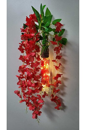 La bella bazar Led Lighted Glass Bottle with Cork Stopper, Artificial Flower Hanging Table and Night Light Home Decor