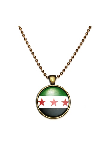 Market66 3 Stars Free Syria Flag Necklace Green White Black Syria Flag With Glass Bronze Color Metal