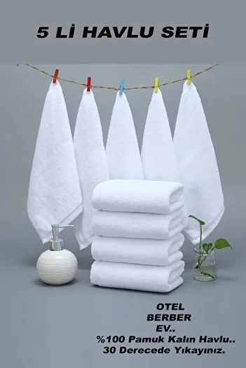 by ballı biocotton 5-Piece Hand Face Towel White 50x90 100% Cotton Hotel Towel Thick Towel