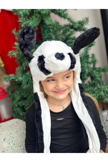 QUEEN AKSESUAR Luxury Cute Plush Panda Dog Moving Moving Pump Hat with Ears Children Adult
