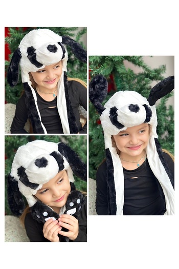 QUEEN AKSESUAR Luxury Cute Plush Panda Dog Moving Moving Pump Hat with Ears Children Adult