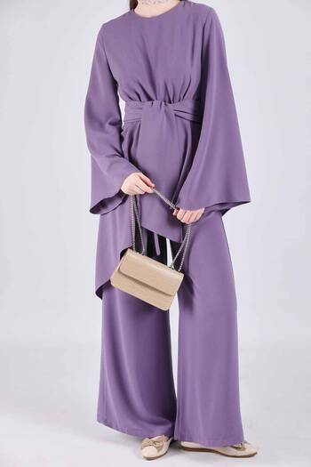 ZÜLAYS Asymmetrical Belted Tunic Set Lilac