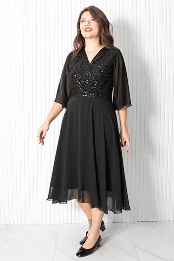 SUBU TASARIM Sequin Sequin Detailed Evening Dress Black Fhm910