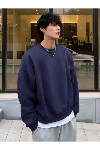 GENIUS STORE Men's Round Collar Oversize Sweatshirt Basic-sweatshirt