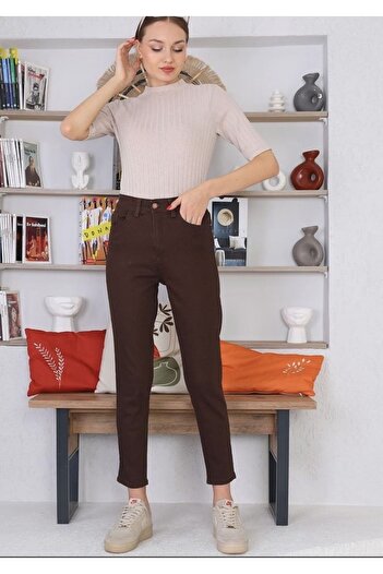 ByCukurovaFrango Ψηλόμεσο ελαστικό τζιν Lora Super Brown Mom Boyfriend - 2024