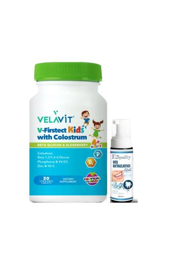 Velavit V-Firstect Kids with Colostrum Food Supplement 30 Capsules - Teeth Whitening Foam Gift